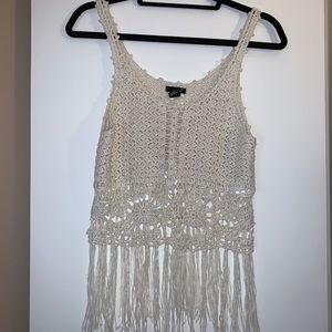 Forever 21 Crotchet Fringed Cream Top